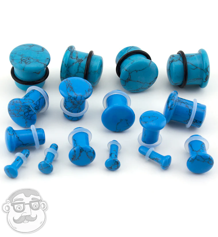 Turquoise Howlite Stone Single Flare Plugs - Mrs Treak