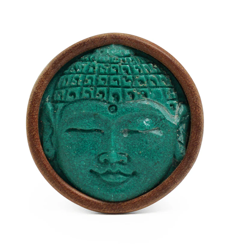 Saba Wood Plugs With Buddha Stone Inlay - Mrs Treak