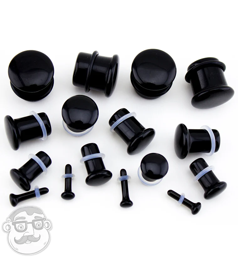 Black Obsidian Single Flare Stone Plugs - Mrs Treak