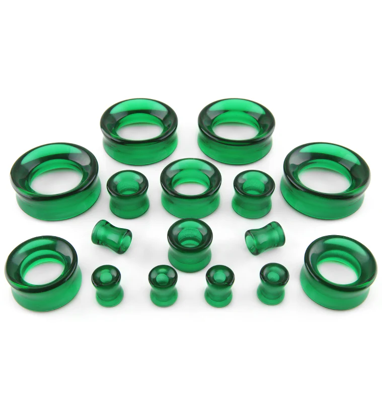 Emerald Green Glass Tunnel Plugs - Mrs Treak