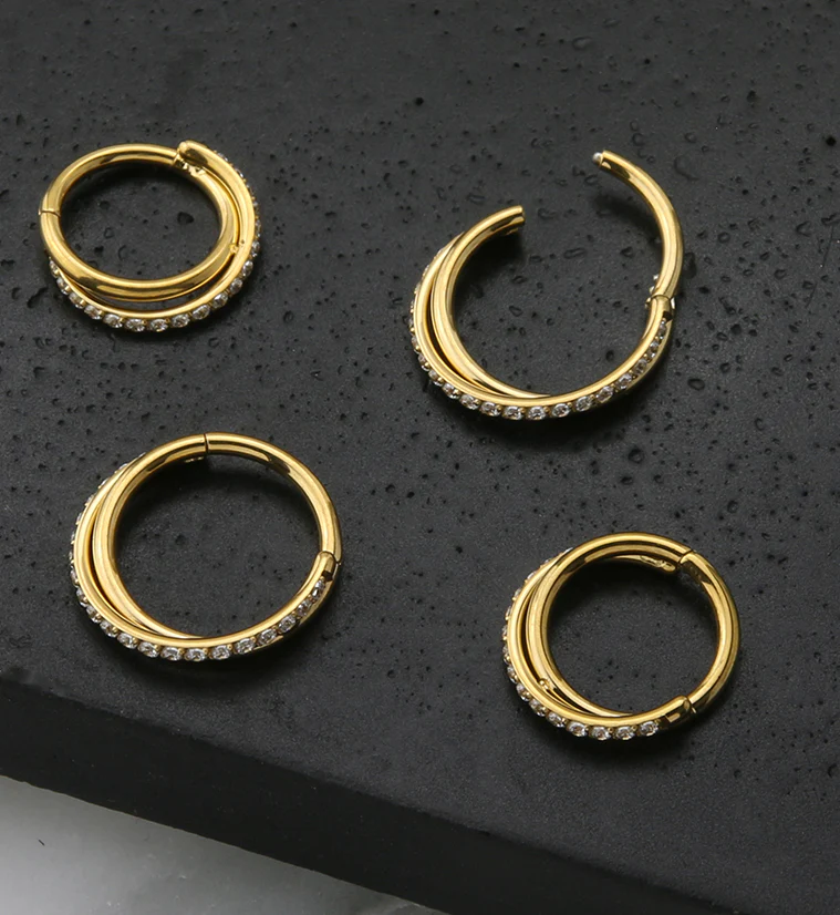 Gold PVD Entwine CZ Stainless Steel Hinged Segment Ring - Mrs Treak