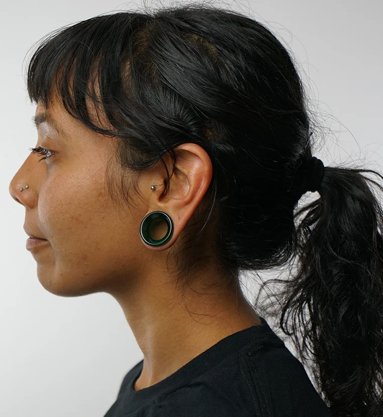 Emerald Green Glass Tunnel Plugs - Mrs Treak