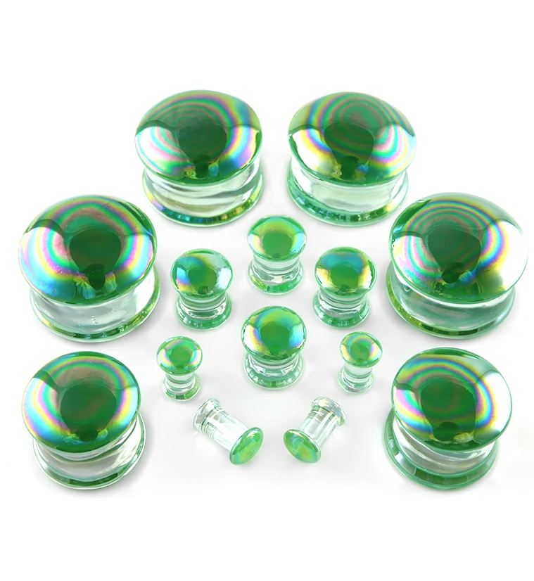 Green Oil Splash Glass Plugs - Mrs Treak