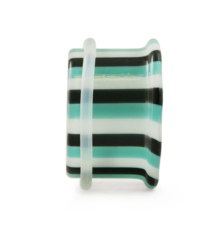 Ocean Stripe Glass Tunnel Plugs - Single Flare - Mrs Treak