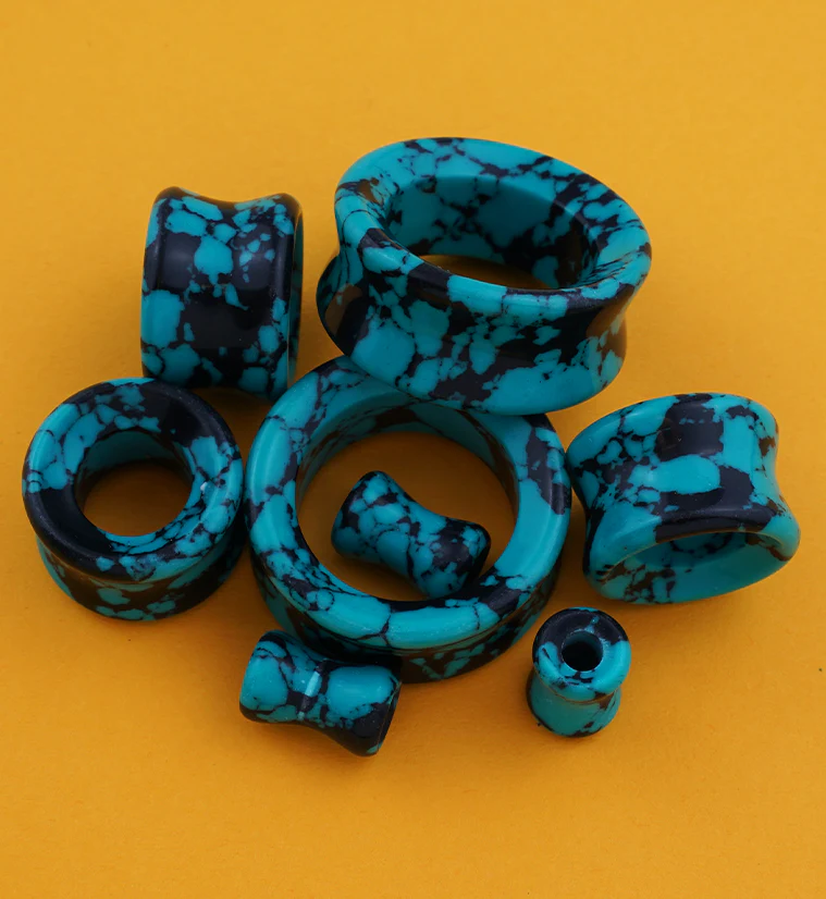 Black & Teal Howlite Stone Tunnels - Mrs Treak