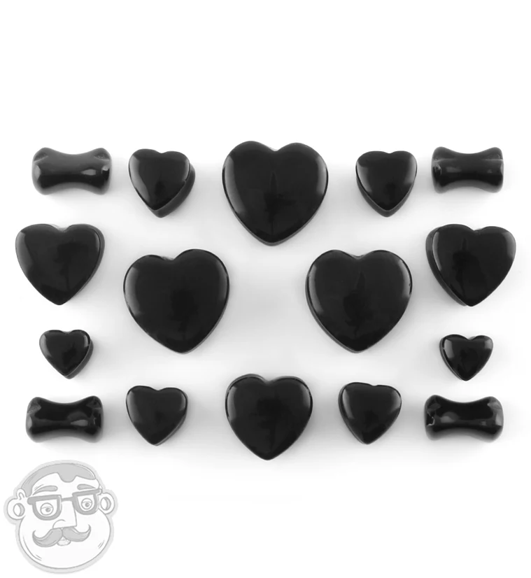 Black Stone Heart Shape Plugs - Mrs Treak