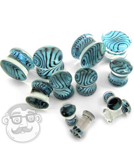 Sky Blue Zebra Glass Plugs - Mrs Treak