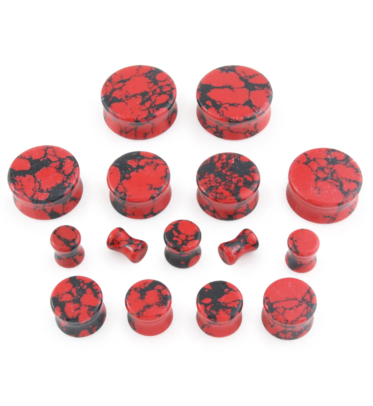 Red And Black Howlite Stone Plugs - Mrs Treak
