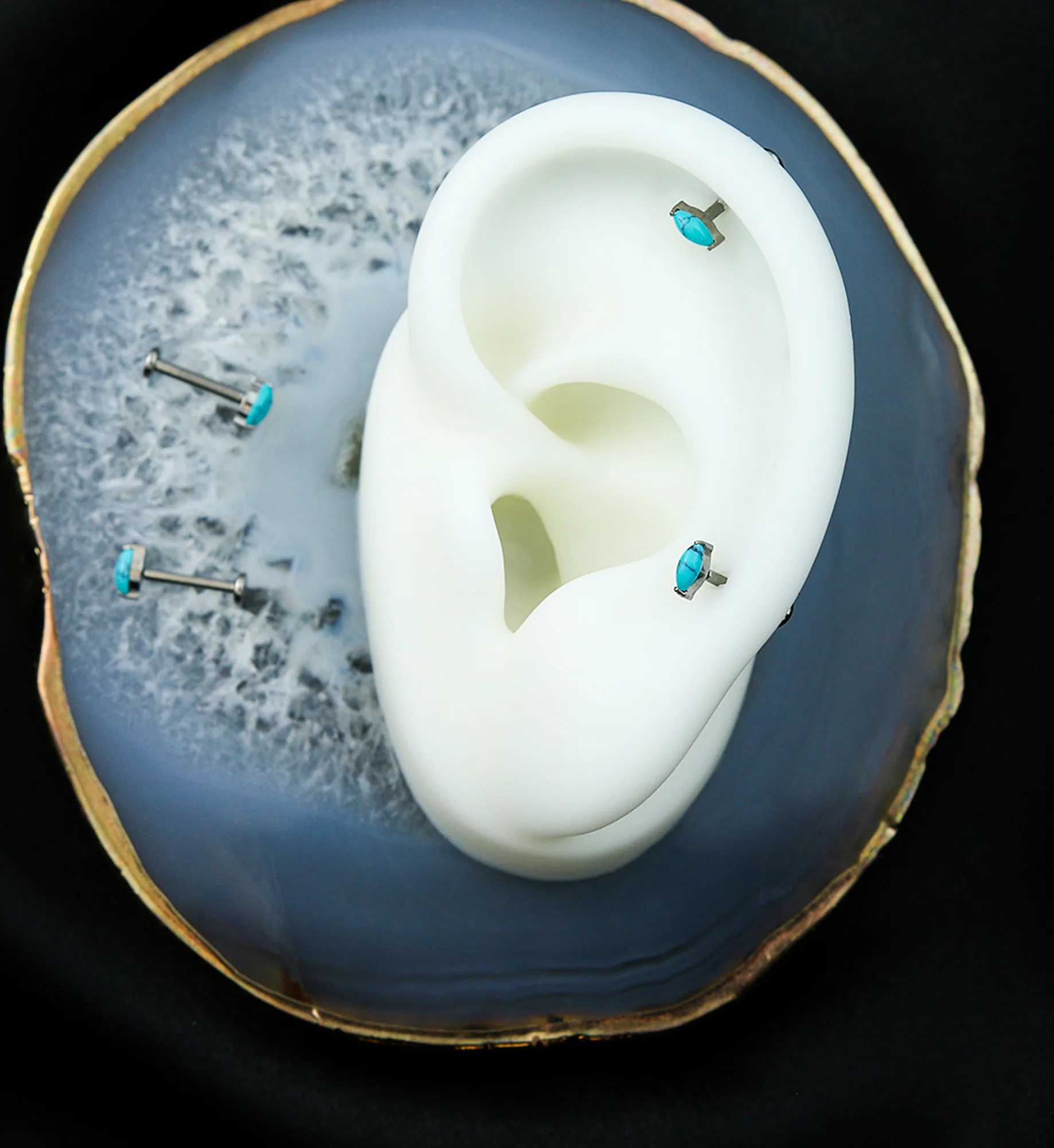 Howlite Turquoise Marquise Titanium Threadless Labret - Mrs Treak