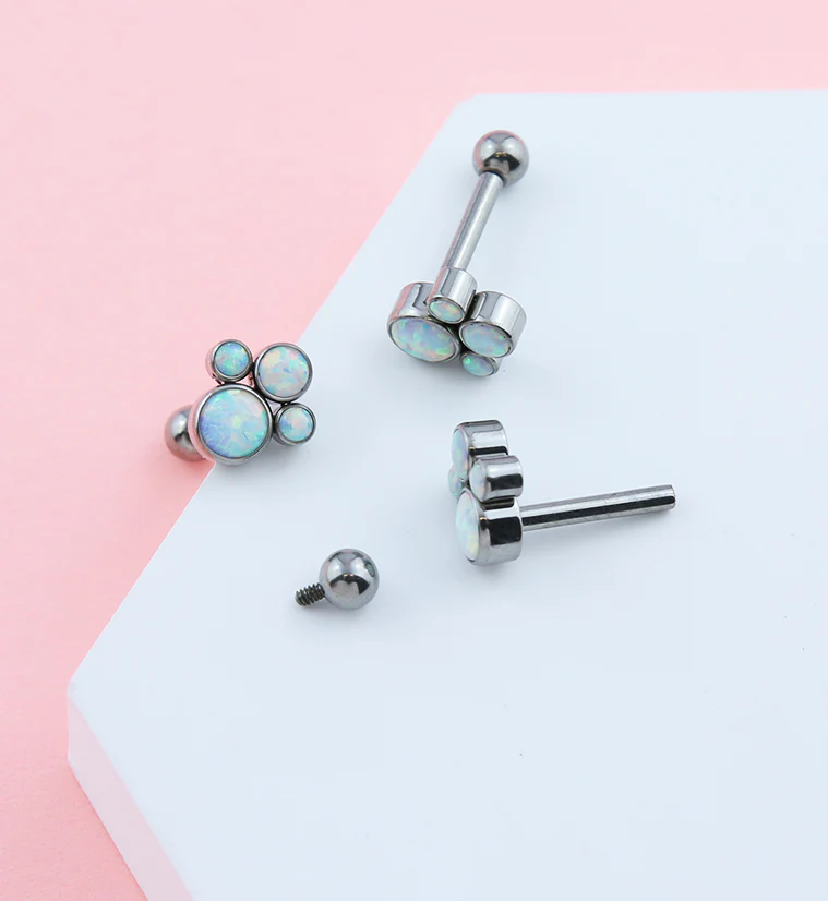 White Opalite Bunch Titanium Cartilage Barbell - Mrs Treak