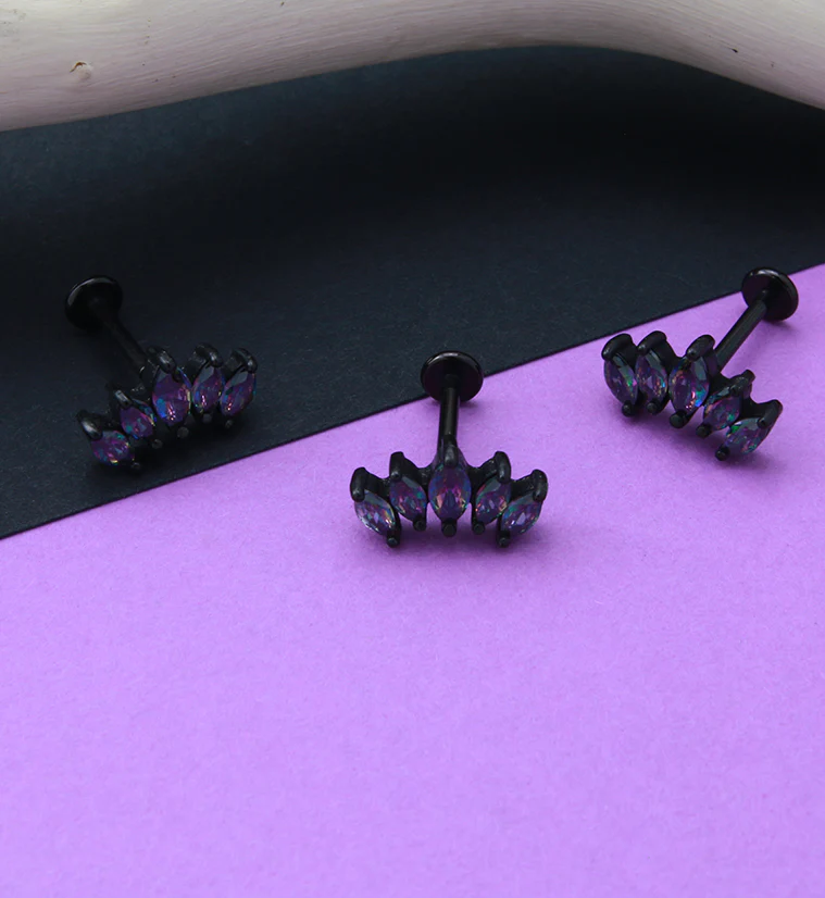 Black PVD Half Crown Aura CZ Gem Labret Post - Mrs Treak