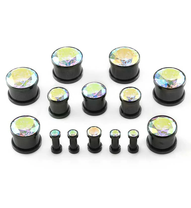Black Rainbow Aurora Gem Stainless Steel Plugs - Mrs Treak
