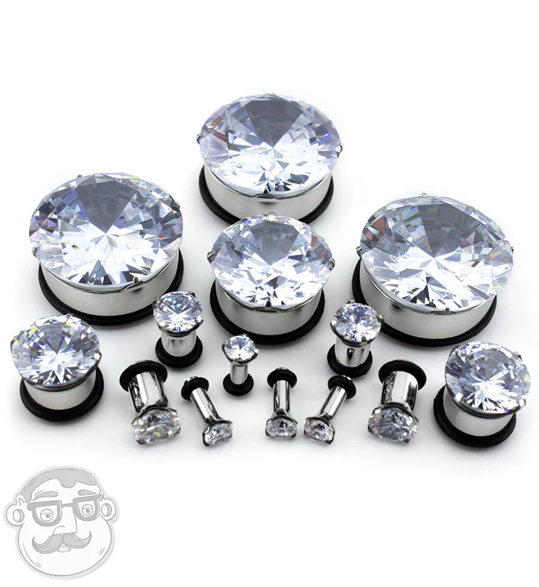 Steel CZ Diamond Hollow Plugs - Mrs Treak