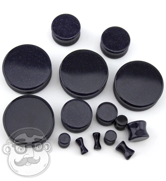 Blue Goldstone Glass Plugs - Mrs Treak