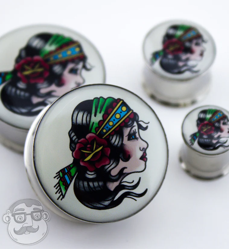 Gypsy Girl Tattoo Steel Plugs - Mrs Treak