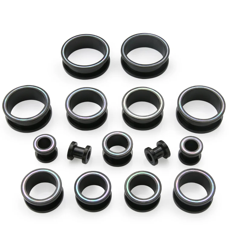 Black PVD MOP Rim Stainless Steel Tunnel Plugs - Mrs Treak