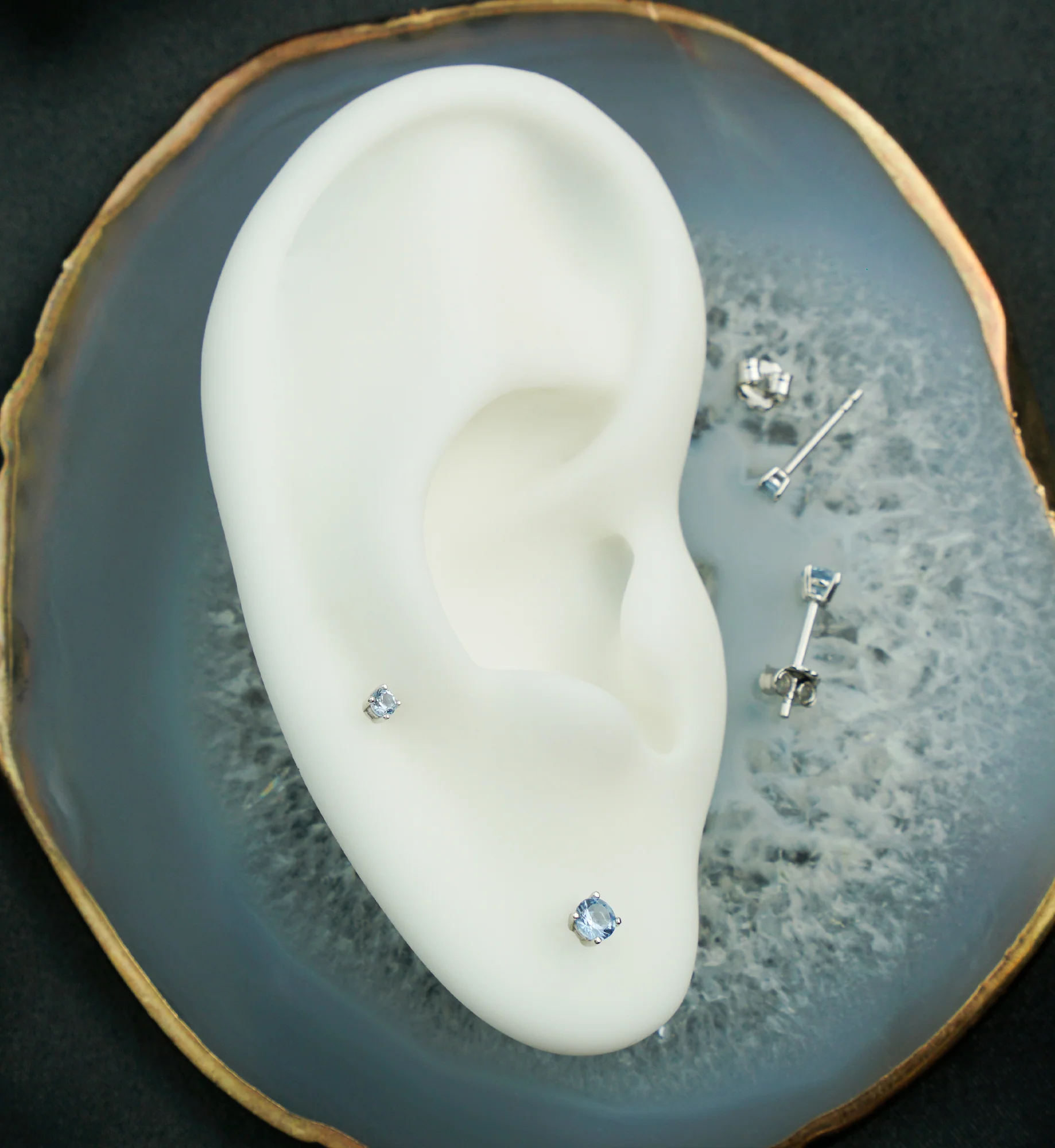 14kt White Gold December Birthstone Blue CZ Stud Earrings - Mrs Treak