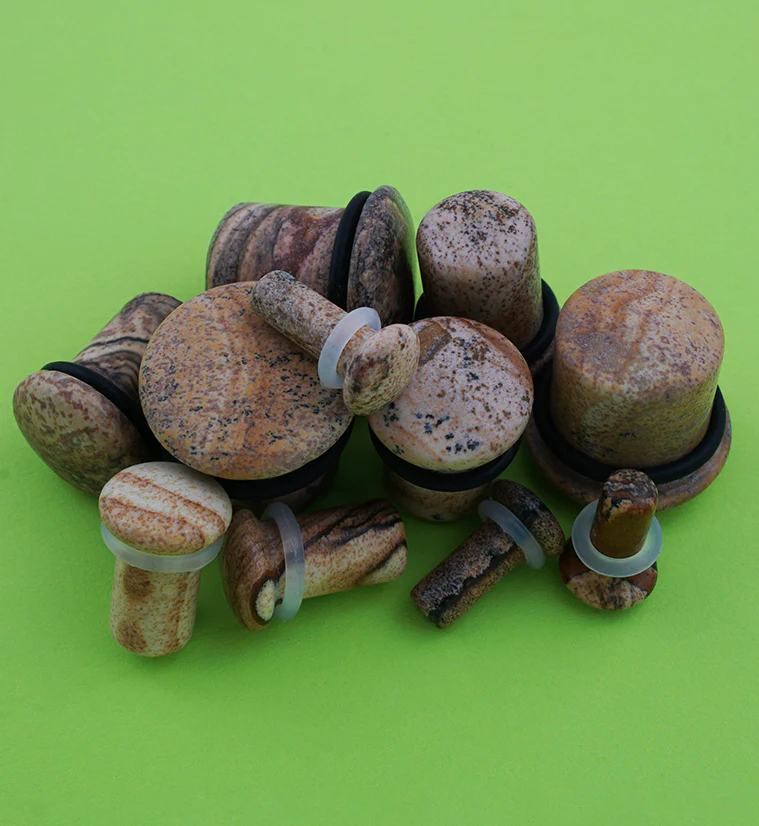 Single Flare Jasper Stone Plugs - Mrs Treak