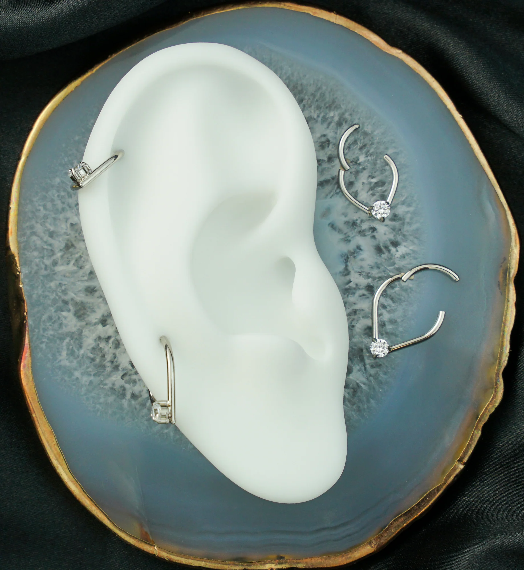 Centered Teardrop Clear CZ Stainless Steel Hinged Segment Ring - Mrs Treak