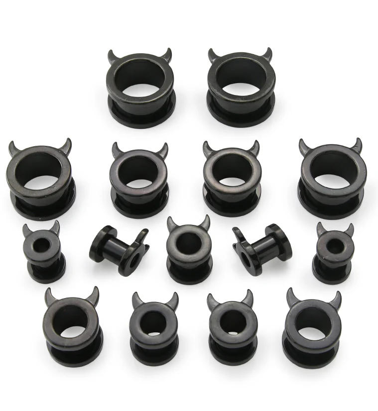 Black PVD Devil Horns Stainless Steel Tunnel Plugs - Mrs Treak