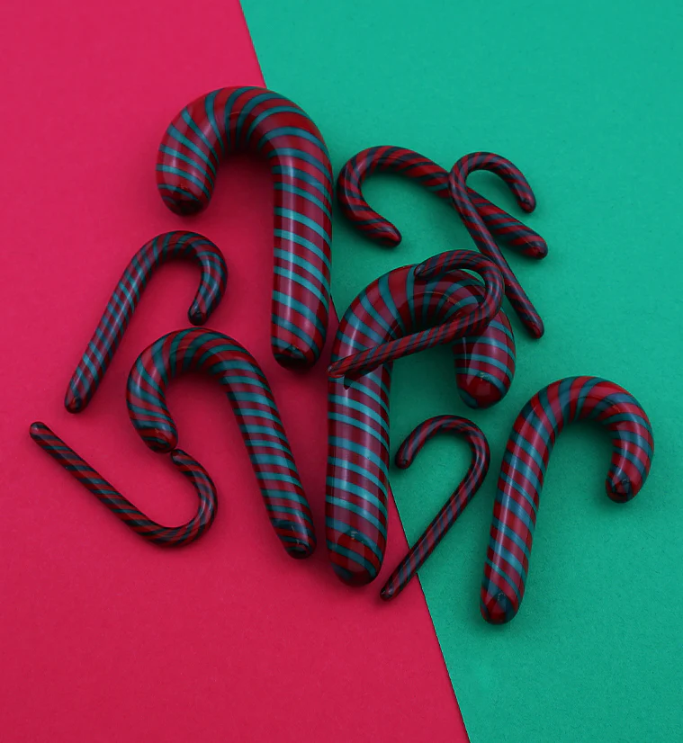 Green and Red Candy Cane Glass Ear Hangers - Mrs Treak