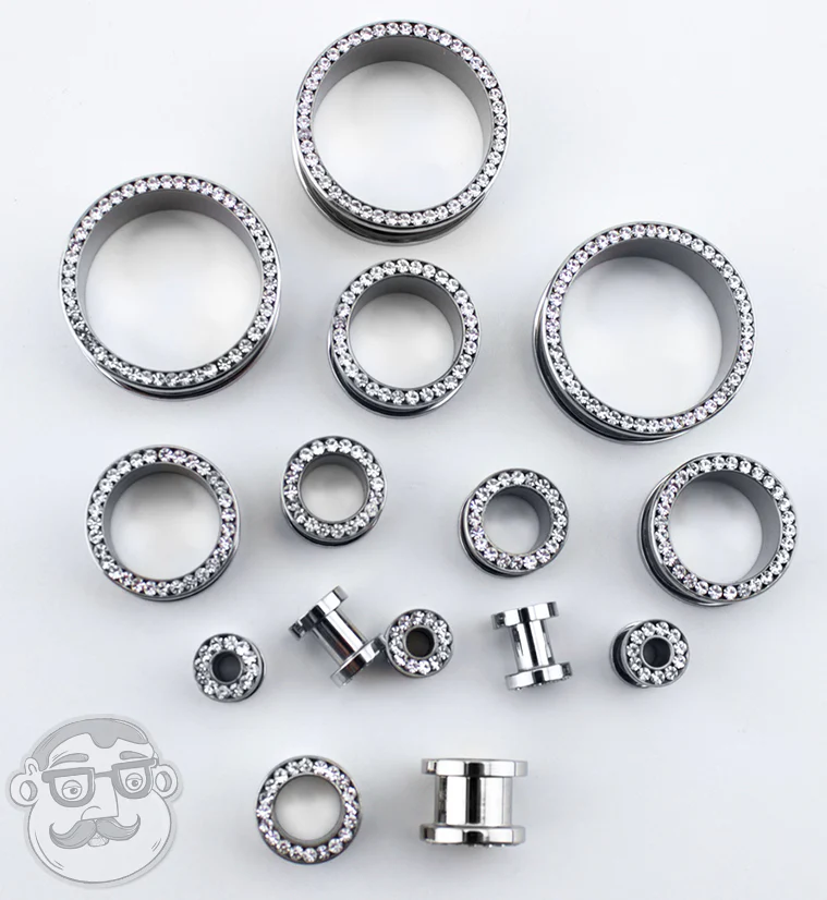 Stainless Steel CZ Bling Ear Tunnels - Mrs Treak