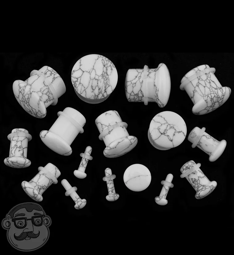 White Howlite Stone Single Flare Plugs - Mrs Treak