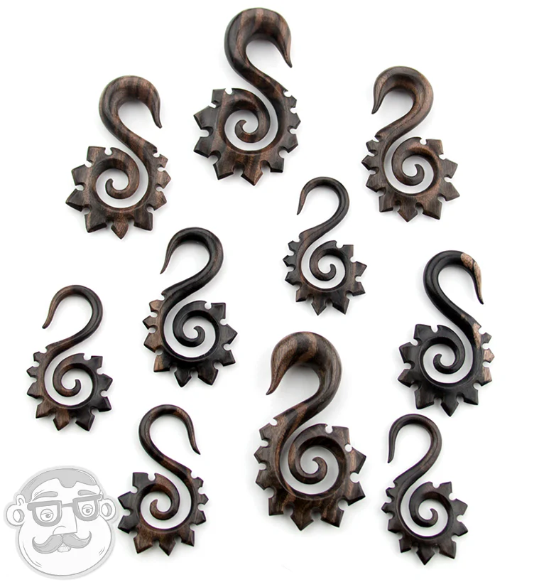 Areng Wood Tribal Spike Spiral Hangers - Mrs Treak