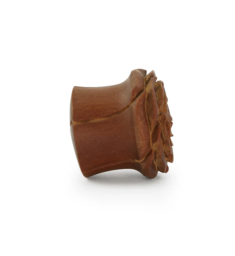 Carved Rosebud Saba Wood Plugs - Mrs Treak