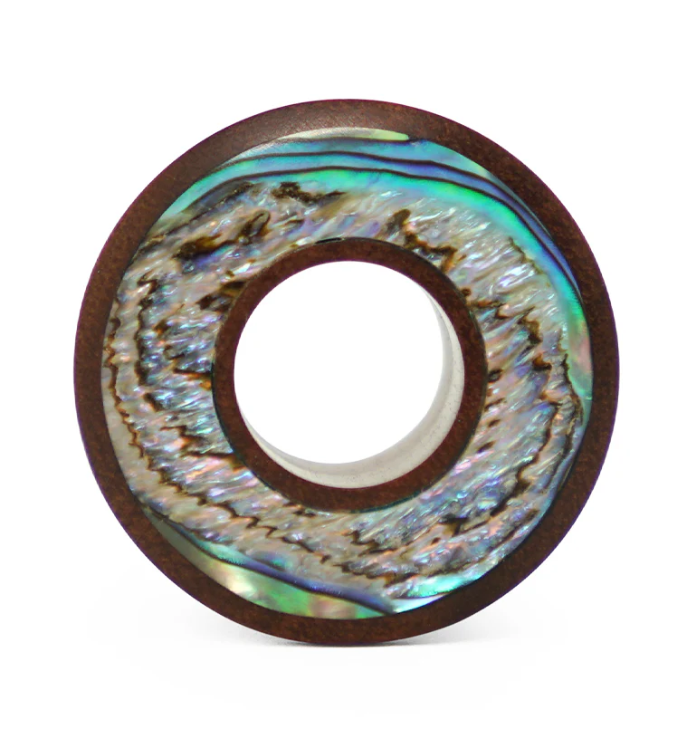Saba Wood Tunnel Plugs With Abalone Shell Inlay - Mrs Treak