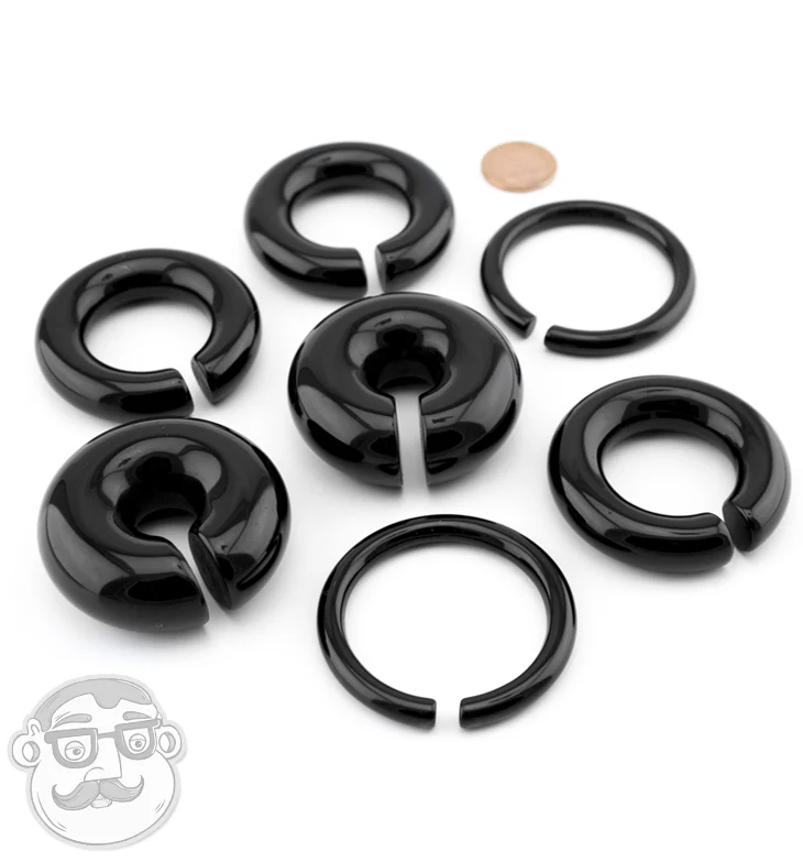 Black Obsidian Stone Hoop Plugs - Mrs Treak