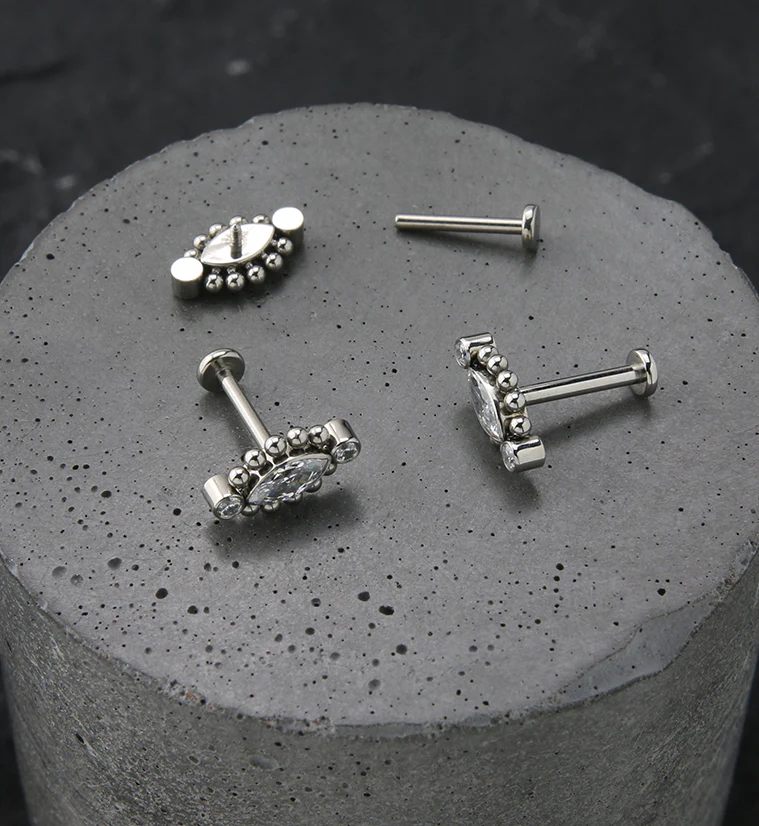 Beaded Empress Clear CZ Titanium Internally Threaded Labret - Mrs Treak