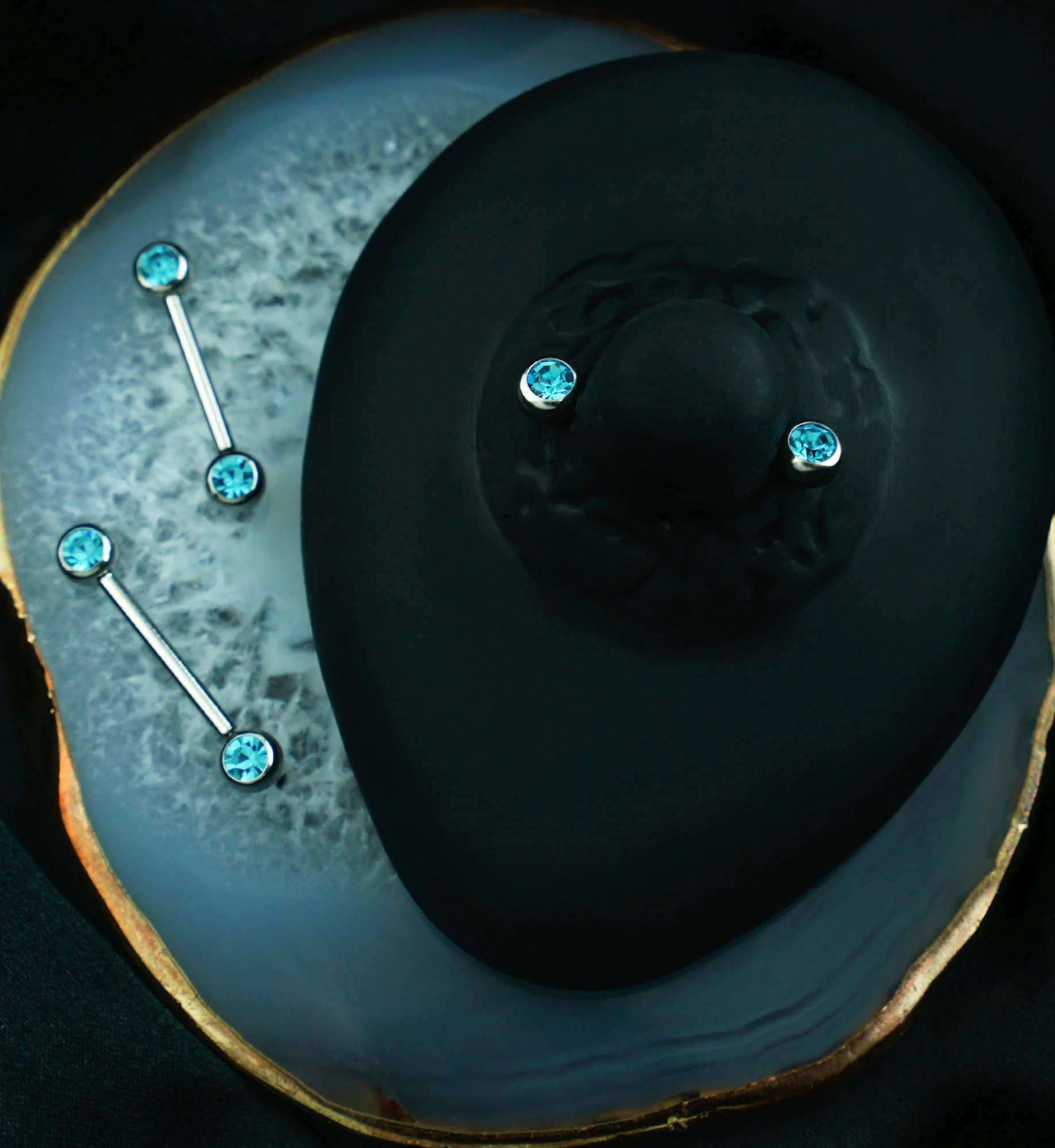 Aqua CZ Stainless Steel Threadless Nipple Barbells - Mrs Treak