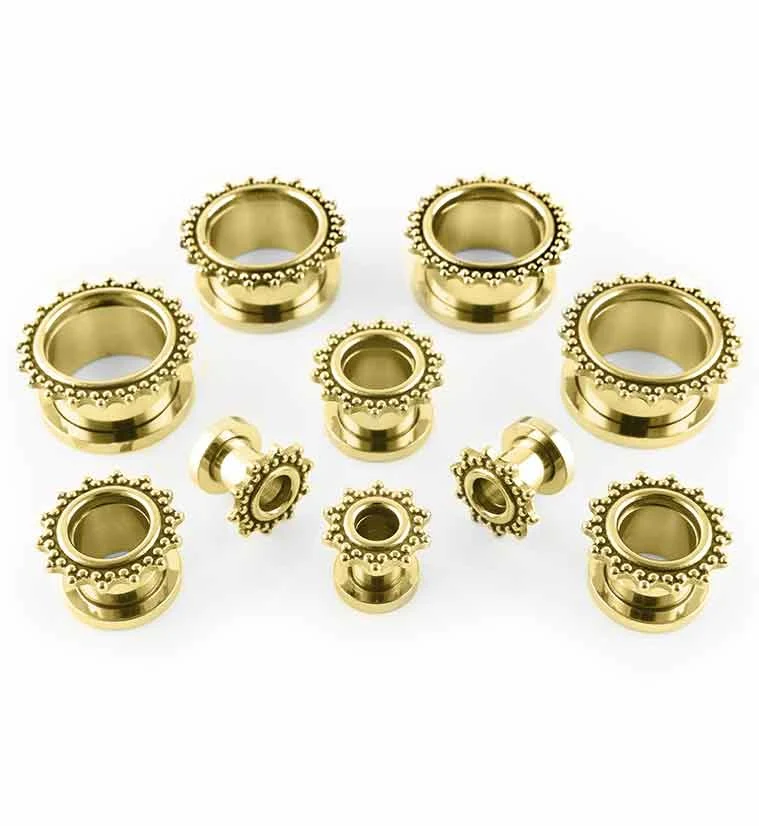 Gold PVD Triple Beaded Rim Stainless Steel Tunnels - Mrs Treak