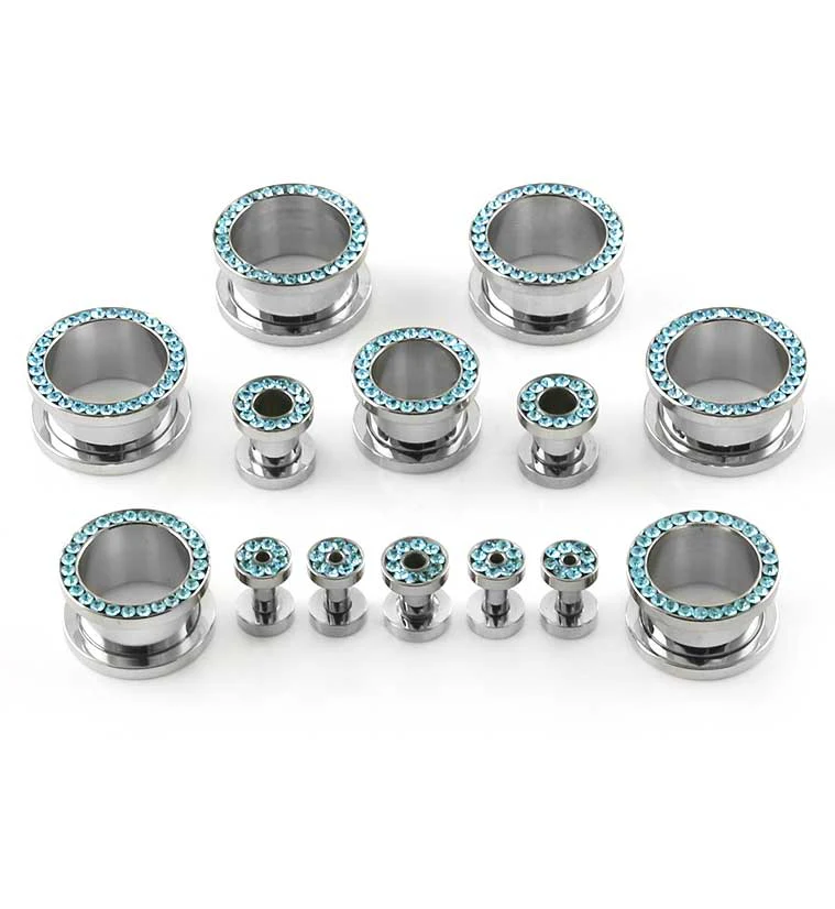 Aqua CZ Diamond Rim Tunnels - Mrs Treak
