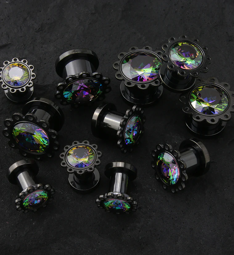 Black PVD Eyelet Black Aurora Stainless Steel Screw Back Tunnels - Mrs Treak
