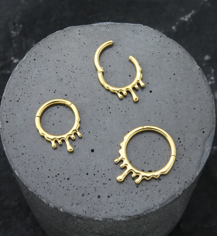 Gold PVD Drip Stainless Steel Hinged Segment Ring - Mrs Treak