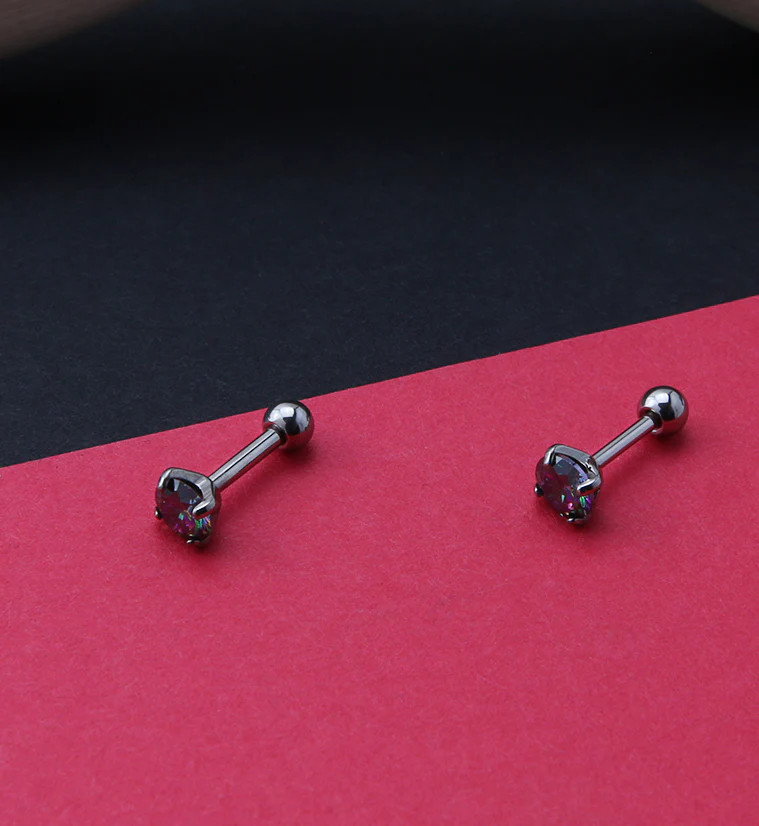 Black Aurora CZ Titanium Cartilage Barbell - Mrs Treak