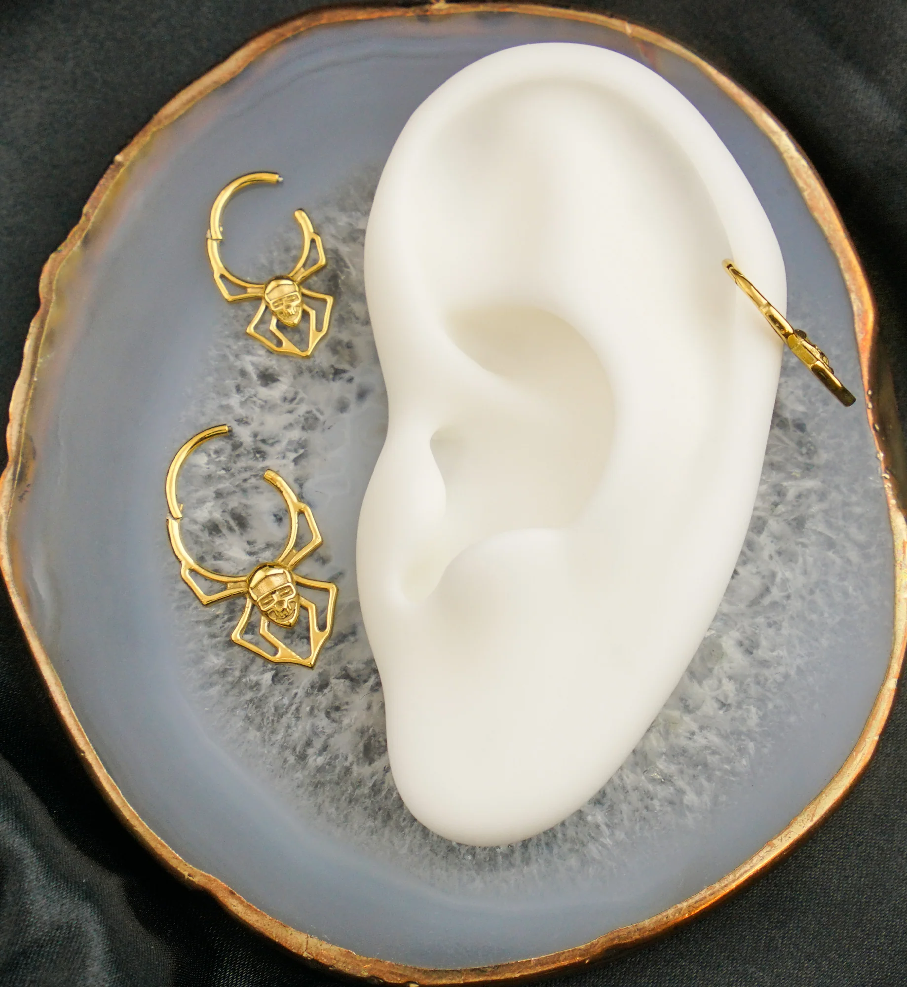 Gold PVD Skull Face Spider Stainless Steel Hinged Segment Ring - Mrs Treak