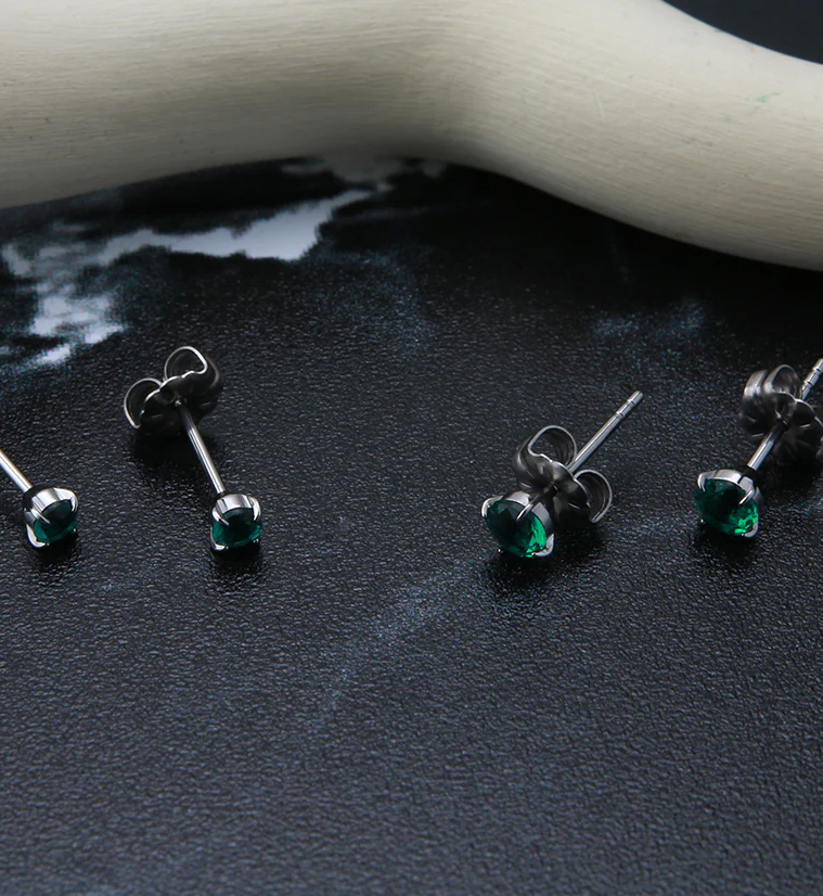 Blue Zircon Swarovski Gem Prong Titanium Earrings - Mrs Treak