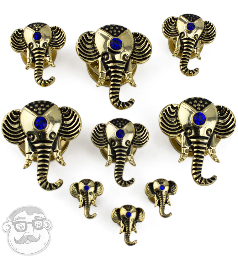 Golden Elephant Royal Blue CZ Stainless Steel Plugs - Mrs Treak