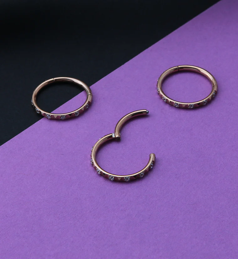 Rose Gold PVD Ediface Gem Hinged Segment Ring - Mrs Treak
