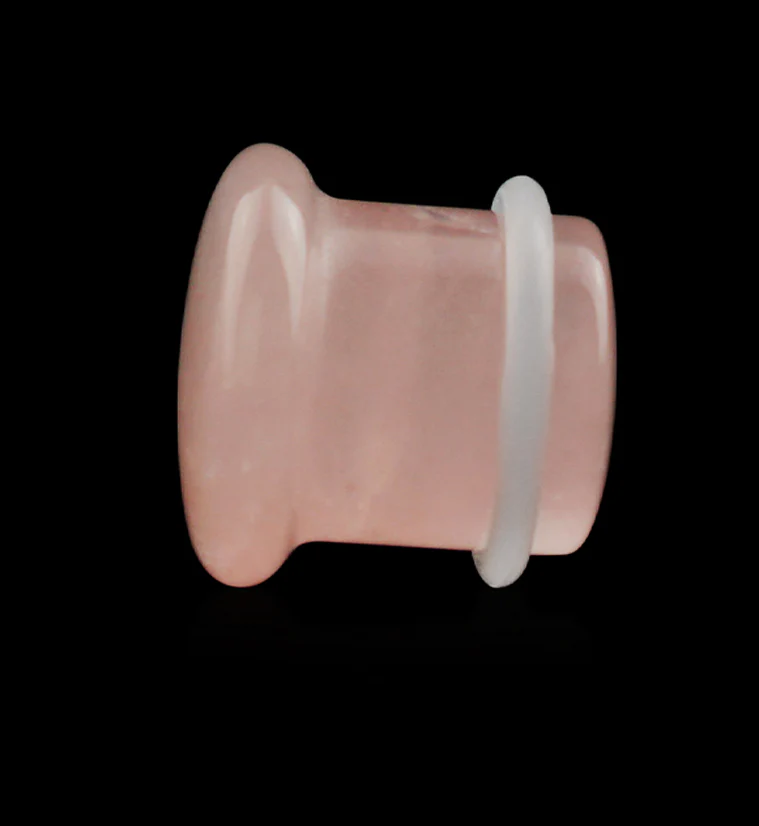 Pink Rose Quartz Stone Plugs - Single Flare with Grooves - Mrs Treak