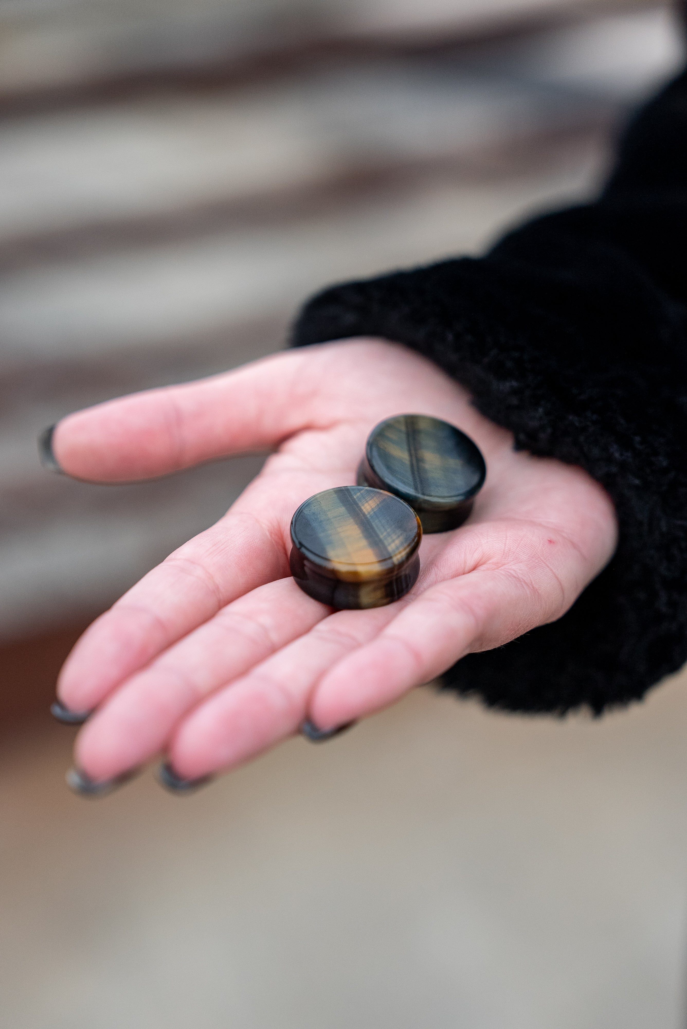 Blue Tigers Eye Stone Plugs - Mrs Treak