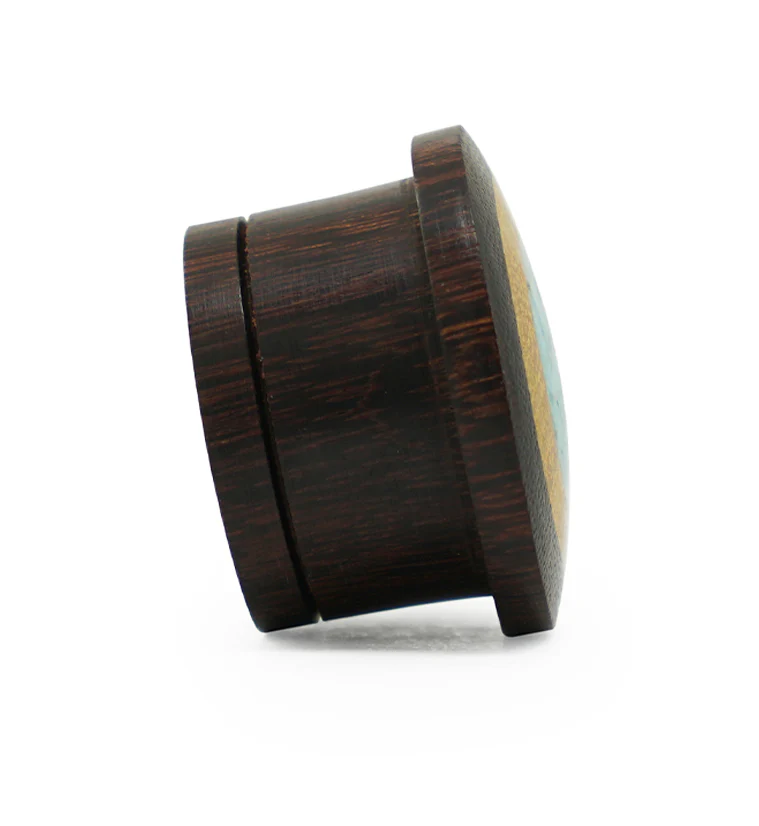 Single Flare Dark Tamarind Wood Plugs with Jackfruit & Turquoise Inlay - Mrs Treak