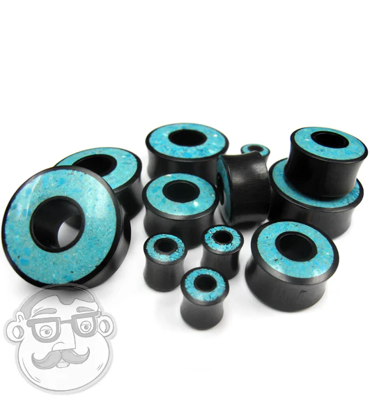 Crushed Turquoise Stone Inlay Tunnel Wood Plugs - Mrs Treak