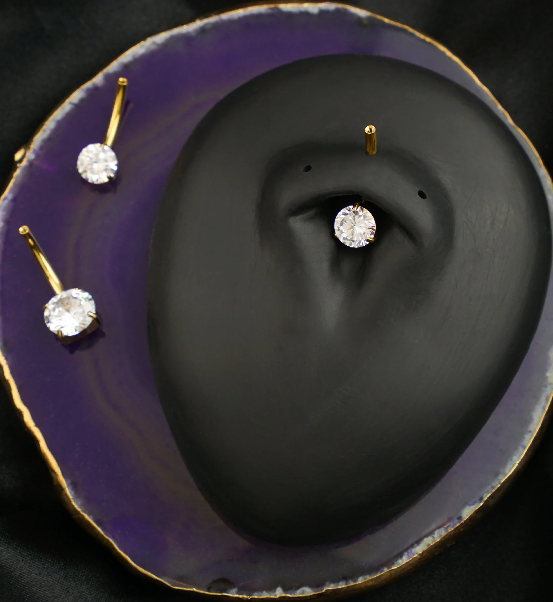 Gold PVD Prong Clear CZ Titanium Internally Threaded Belly Button Ring (No Top) - Mrs Treak