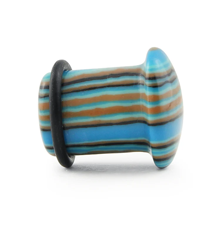 Synthetic Striped Blue Agate Stone Plugs - Single Flare - Mrs Treak