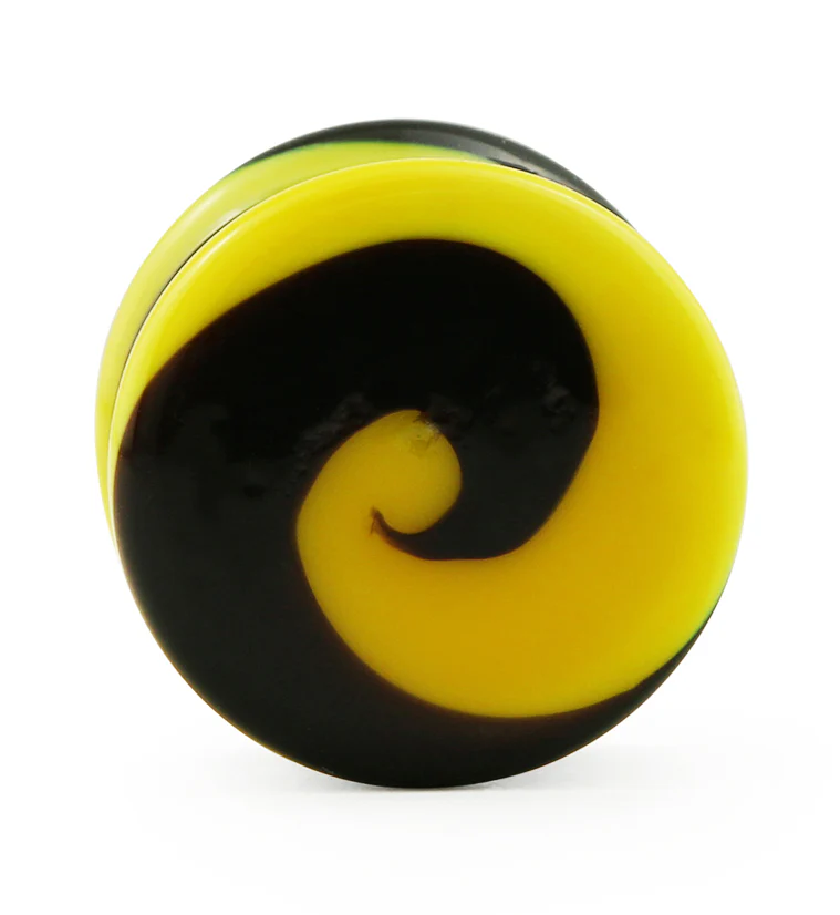 Black & Yellow Swirl Glass Plugs - Mrs Treak