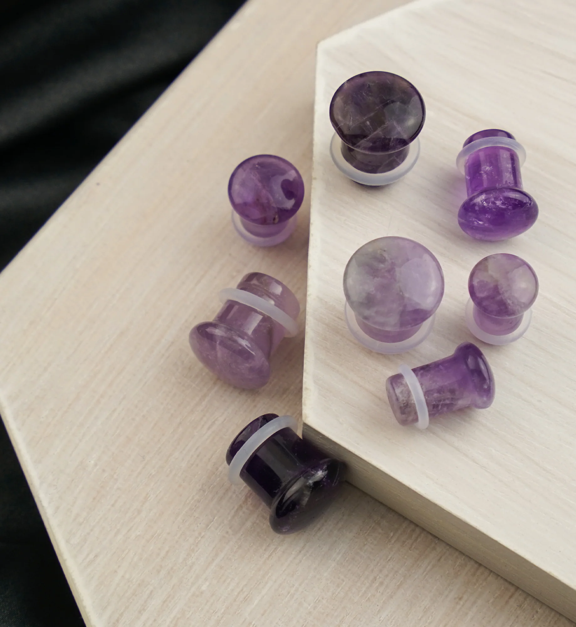 Purple Amethyst Stone Plugs - Single Flare with Grooves - Mrs Treak